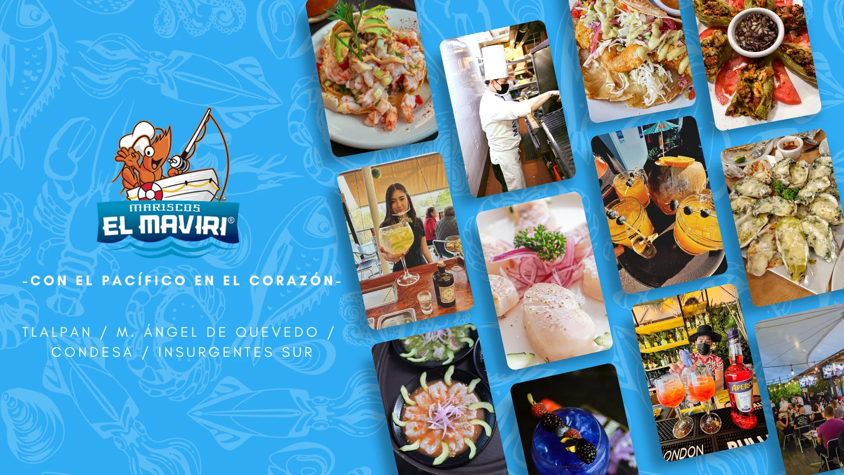 Selección de mariscos y ambiente de El Maviri